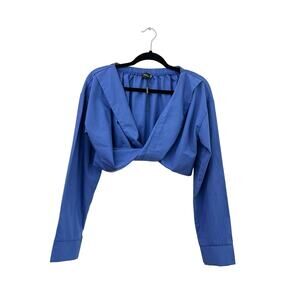 Pretty Little Thing Blue Bardot Twist Front Crop Blouse Womens Top Size 10 M